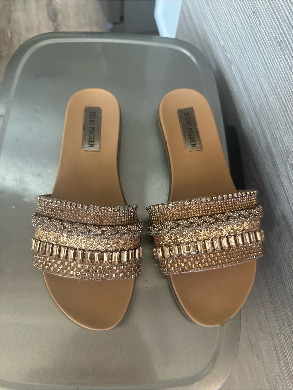 Steve Madden Rose Gold Embellished Slide Sandals